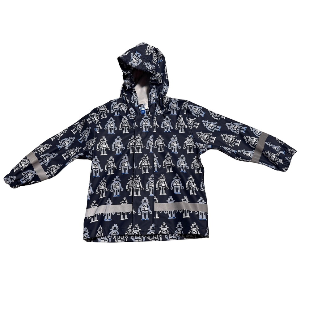 Kids Navy Robot Print Raincoat Hooded Waterproof Jacket‎ Size 92